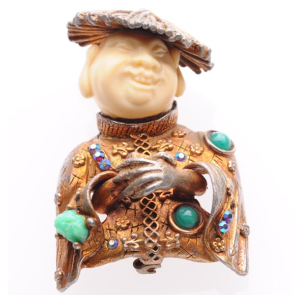 Rare Har Laughing Chinaman Brooch with Rhinestones - Picture 6 of 8